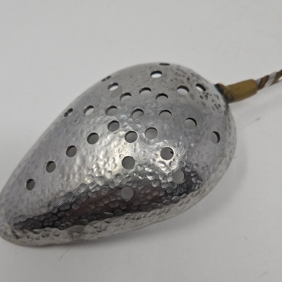 Vintage Hand Hammered Pewter Copper Lucite Slotted Kitchen Cooking Spoon Artisan - Picture 2 of 6